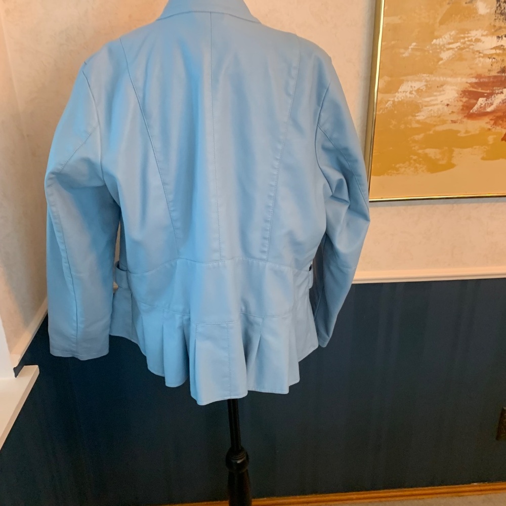 Ashley Stewart Light Blue Faux Leather Jacket Size 14/16 - Picture 4 of 10